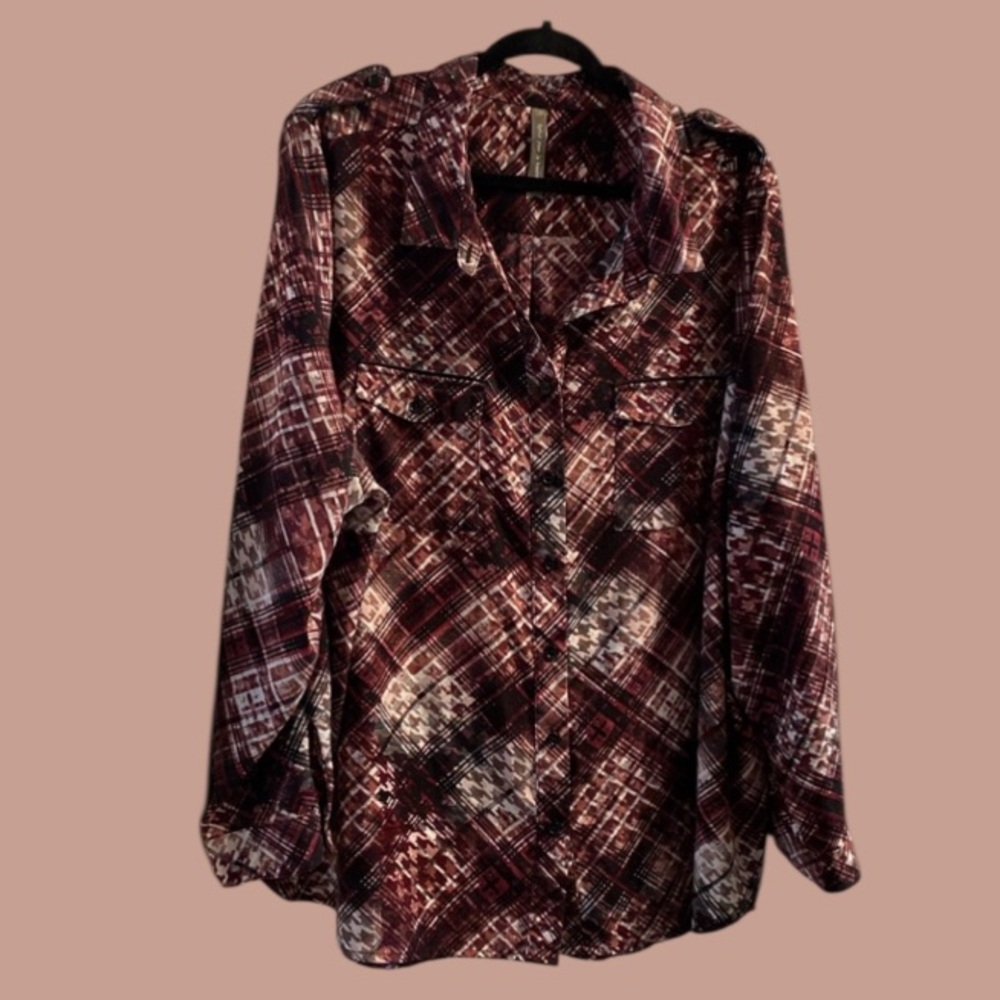 PENNINTONS Burgundy Button Up Plaid Blouse!!!! Plus Size 3X